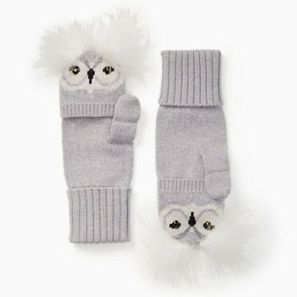 Kate Spade who me owl merino wool pop-top mittens - Picture 3 of 4